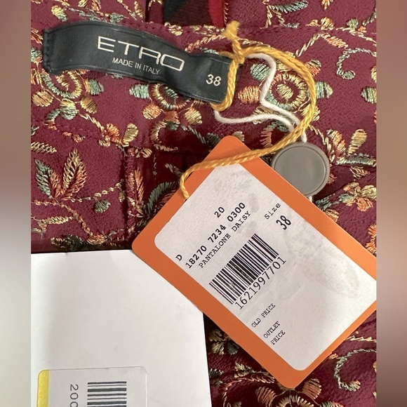 NWT ETRO Embroidered Floral Wide Leg Maroon Pants IT42 (US 6) & IT38 (US 2) - Picture 4 of 13